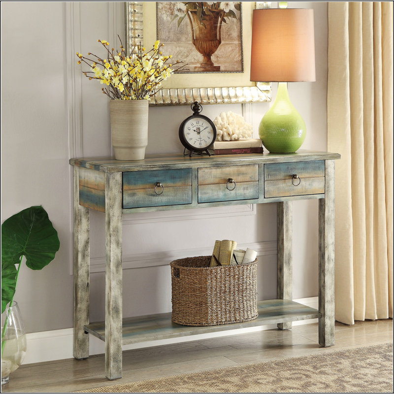 Antique Grey and Teal 3-drawer Console Table