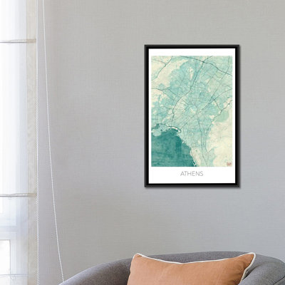 « athènes rétro bleu aquarelle urban blueprint map », impression sur toile
