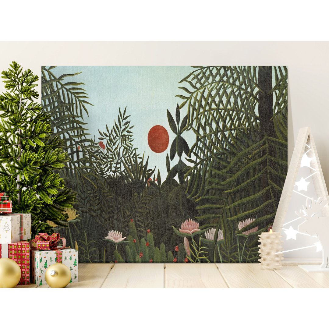 Exotic Jungle Red Sun Canvas Art