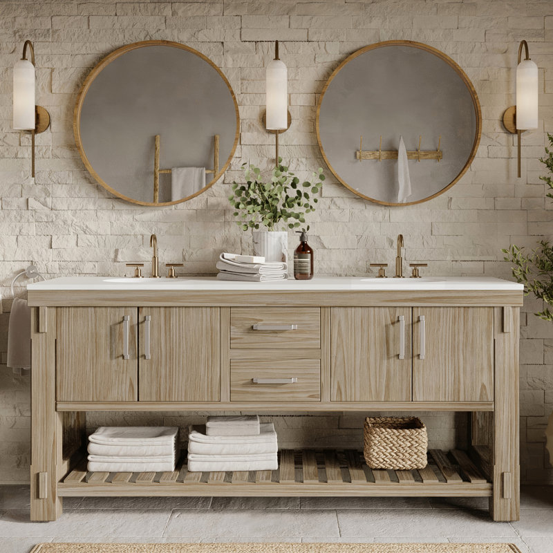 72" Double Bathroom Vanity In Washed Pine