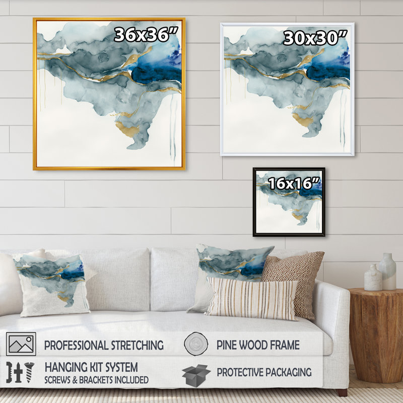«Through The Sapphire Blue Clouds X», reproduction sur toile, L 16 po x H 16 po, Toile avec cadre flottant noir