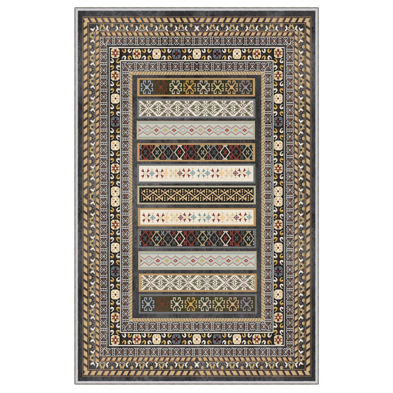 Tapis brun / gris en polyester tissé à la machine 5 pi 11 po x 9 pi 2 po Angarano