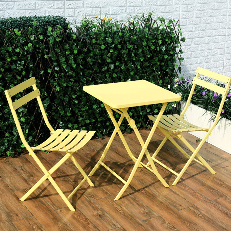 Ensemble de 3 bistro de patio pliable jaune - table carrée en métal et chaises, pour chaises de piscine et d'extérieur