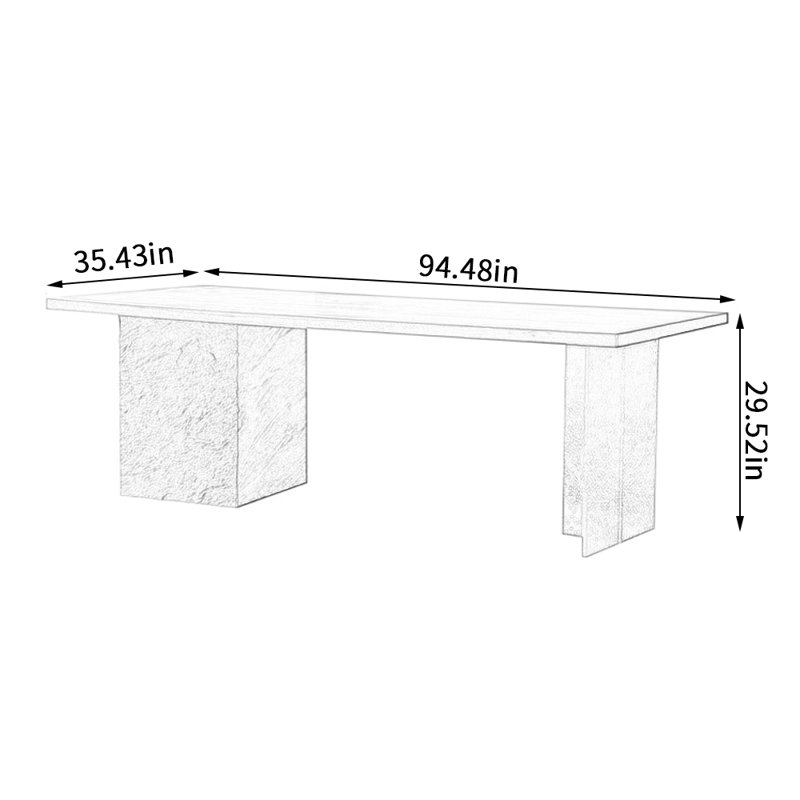 Oak Solid Wood Top Dining Table, 35.43" W x 94.48" L