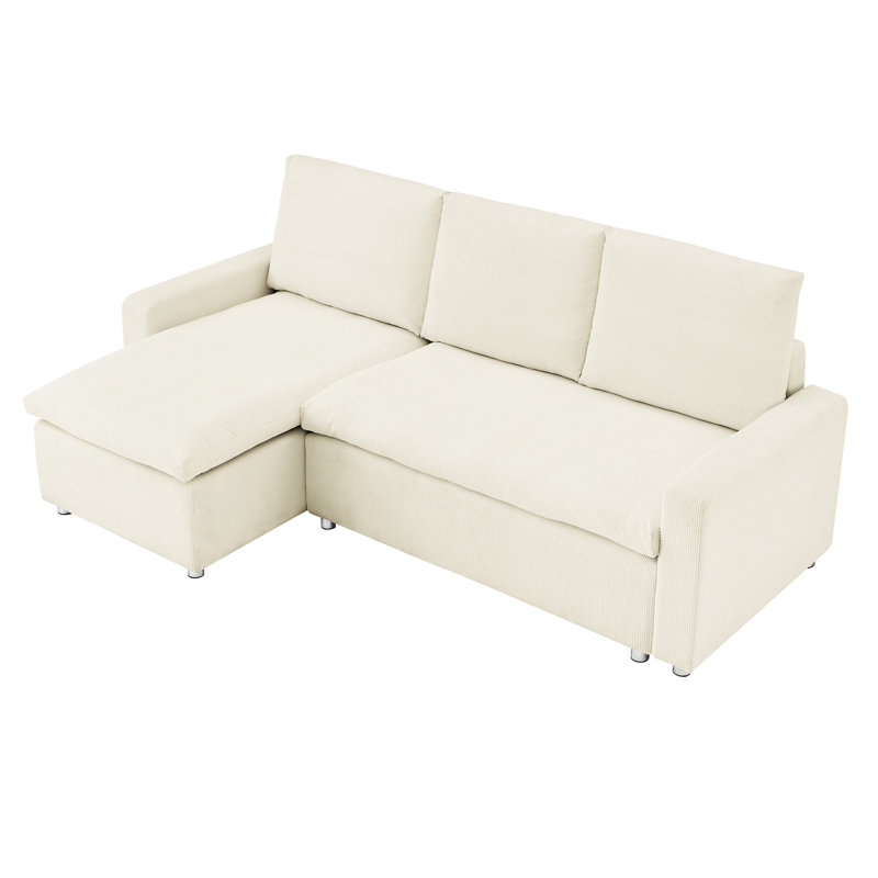 Canapé-lit 90 po avec méridienne et housse en velours côtelé beige lavable Housse de rangement convertible de 51 po de largeur