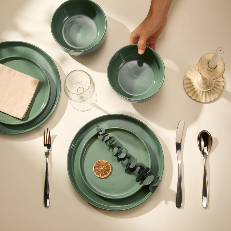  Dinnerware Set, 12 Piece Service For 4, Ceramic, Jade, Jade