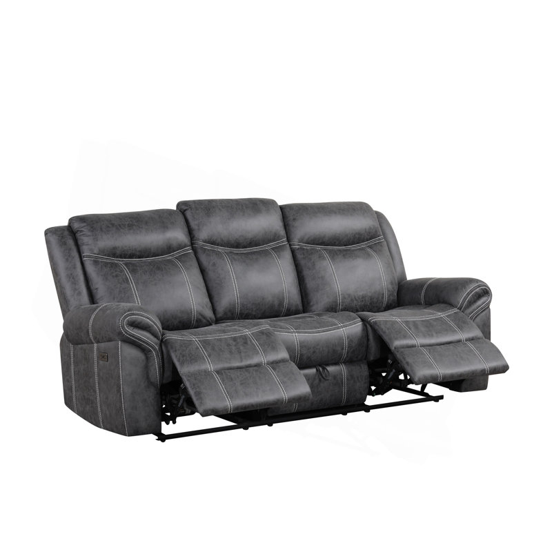 Canapé en microfibre gris foncé Power Motion avec table rabattable