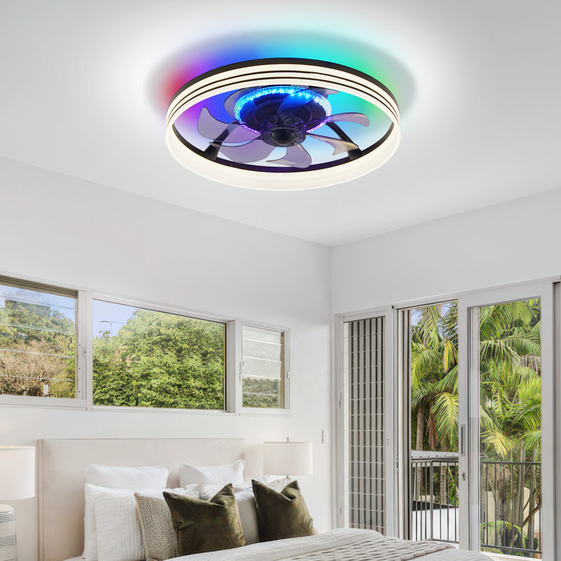 Ventilateur de plafond avec lumières RVB RVB, ventilateur de plafond à profil bas Fandelier de 19 po, intensité variable 3000K-6000K et ventilateur de plafond à DEL encastré moderne avec télécommande pour chambre à coucher