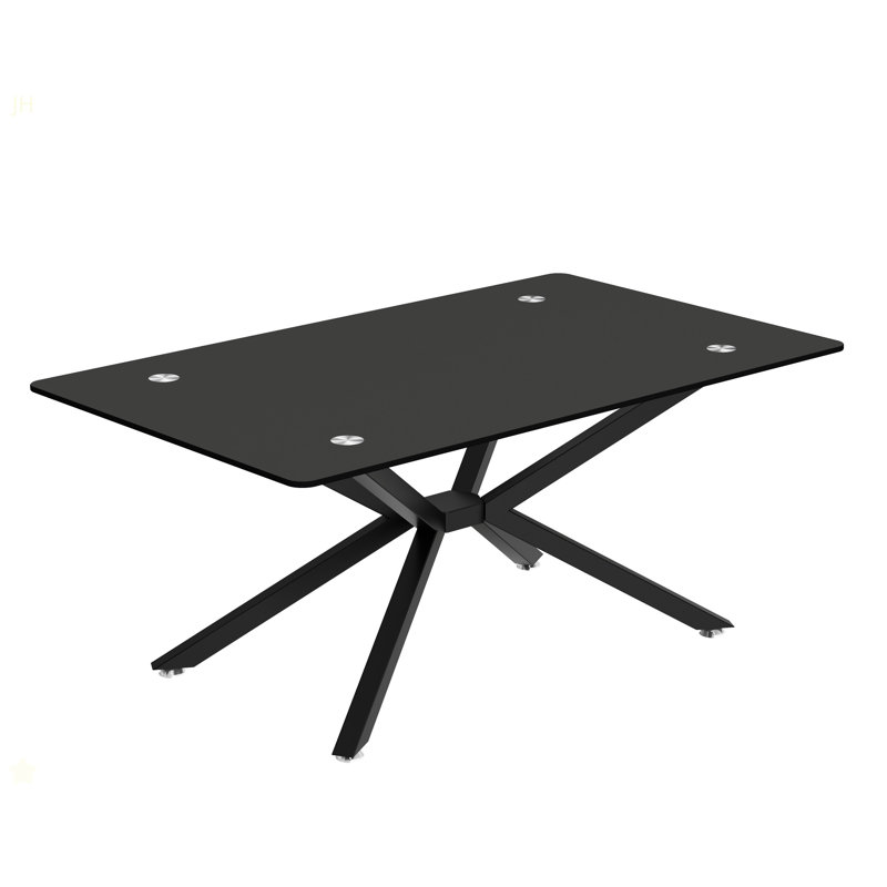 39.37" Rectangle Black Glass Coffee Table,Stylish Design With  Black Metal Legs, Coffee Table For Living Room, Black, Black