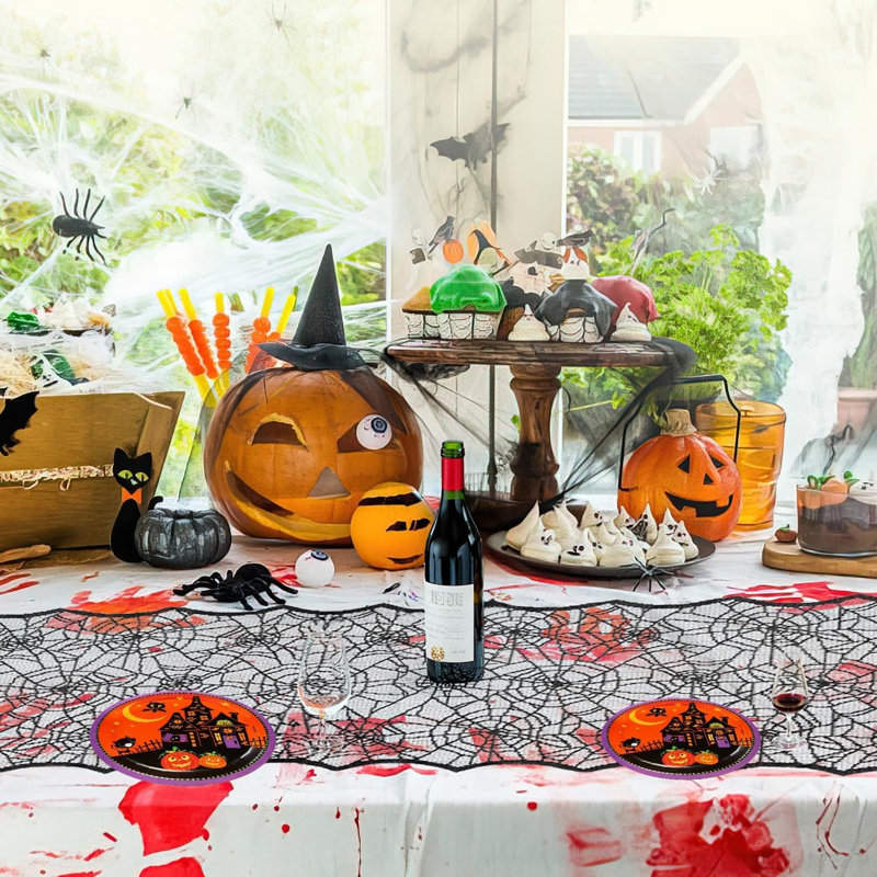 Chemin de table Halloween en dentelle noire toile d'araignée, 18 po x 72 po Toile d'araignée effrayante pour décoration de fête d'Halloween, décoration intérieure de salle à manger de cuisine gothique