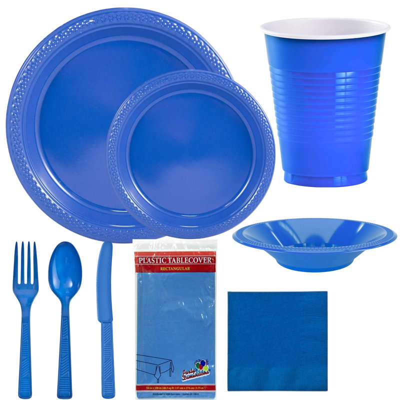 COMBO-PARTY SET: 419 PCS Complete Disposable Dining Solution for Your Event: 50-Servings, Blue