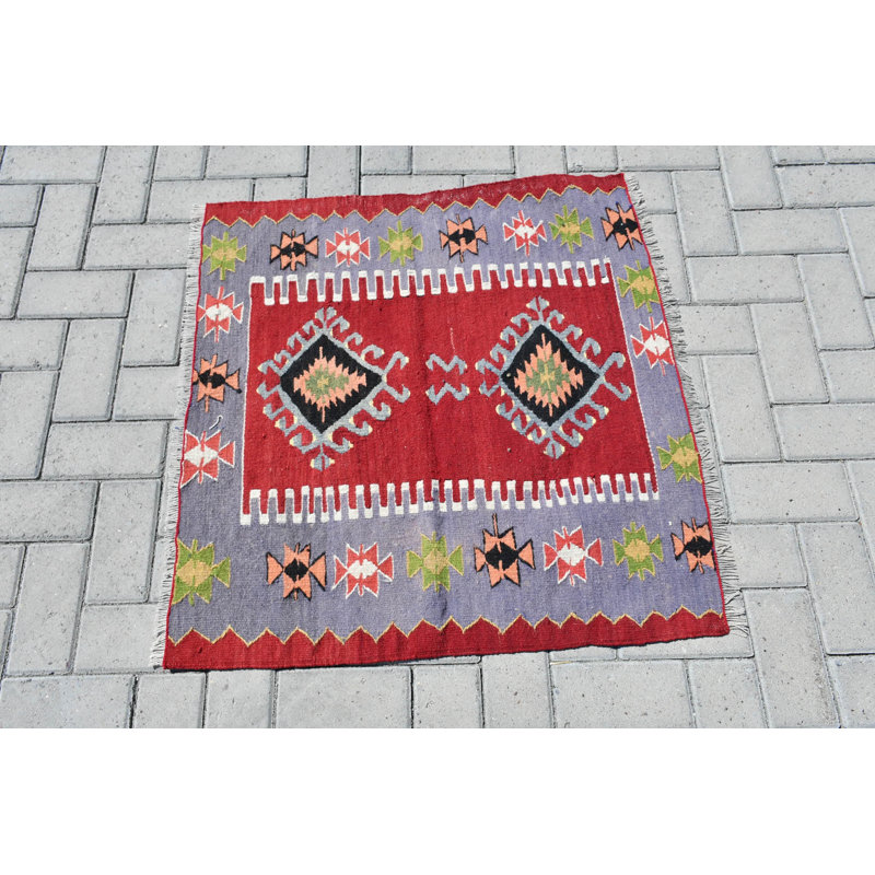 Vintage Small Turkish Oushak Red Bohemian Door Mat Kilim Ideal for Enhancing The Appeal of Your Interior Decor