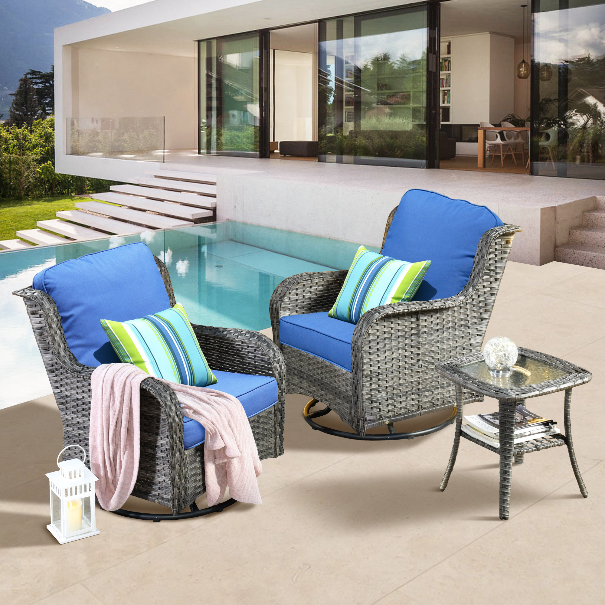 Rattan swivel chair set hot sale