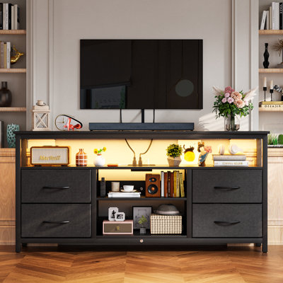TV Stand For Tvs Up To 55", Large LED Media Console With Charging Station