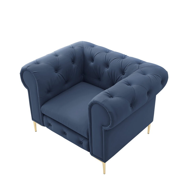Fauteuil Chesterfield 34 po, Similicuir bleu marine