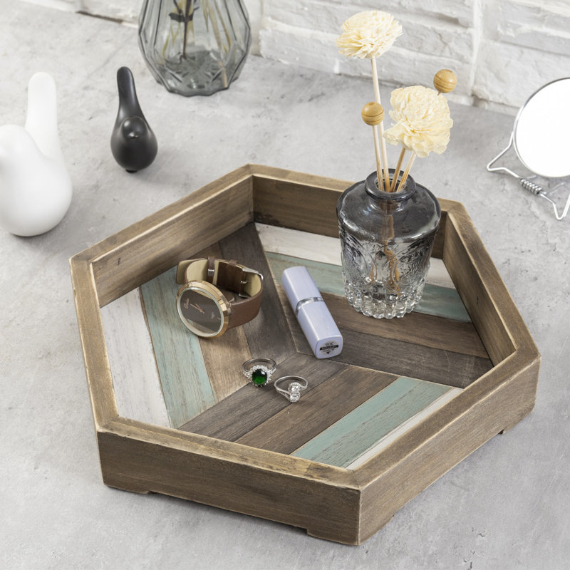 Solid Wood Tray, White/Blue/Brown/Grey