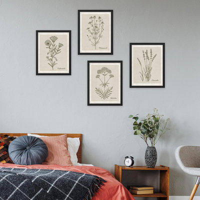IDEA4WALL Framed Vintage Classic Wildflower Wall Art, Set Of 4 Plant Collage Wall Decor Prints, Nature Wilderness Wall Decor For Living Room, Bedroom Framed 4 Pieces Print