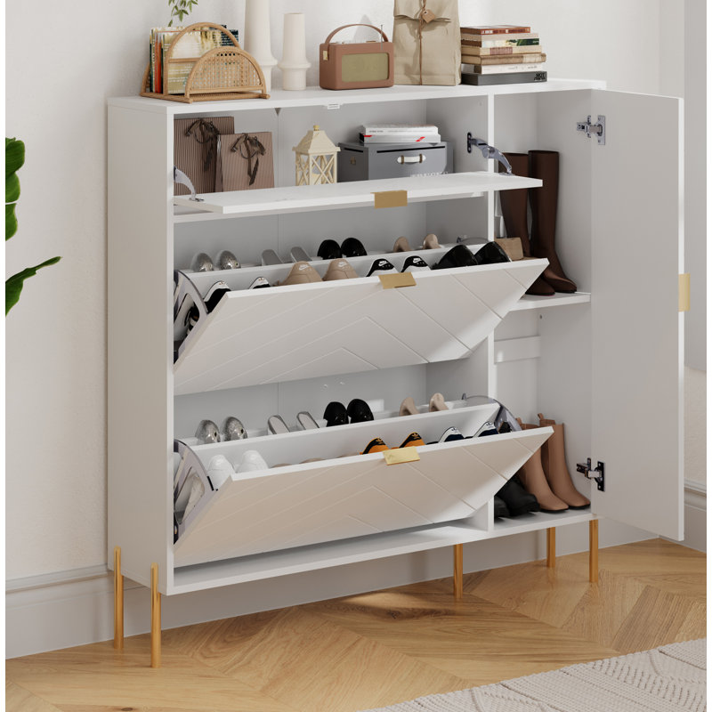 Armoire à chaussures avec tiroirs et tablettes rabattables (blanc), Blanc