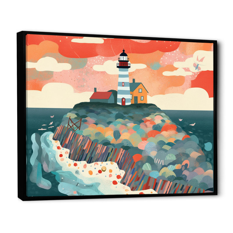 Phare côtier I sur toile, H 16 po x l 32 po x P 1 po, Cadre flottant noir