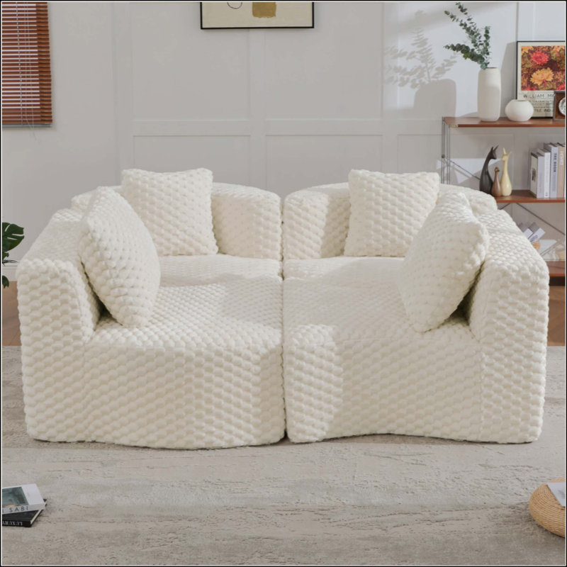 Canapé modulaire modulaire de 137,8 po sans os rembourré pour le salon, White Polyester