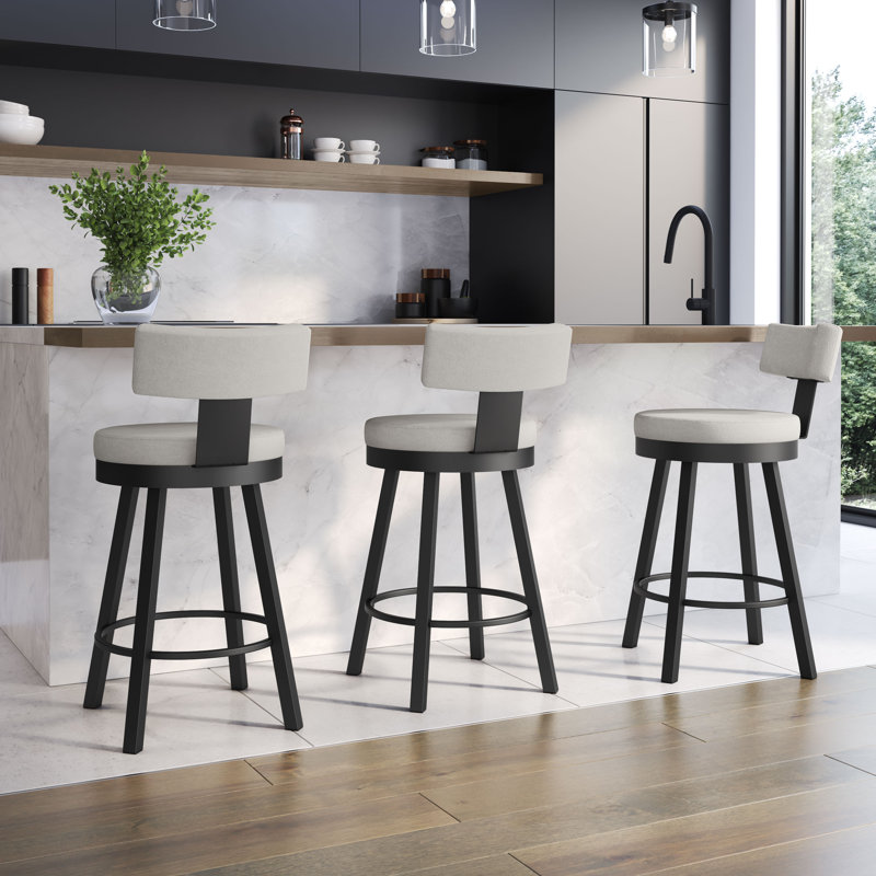 Tabouret de bar et de comptoir pivotant Morgan, Noir, Polyuréthane - gris clair
