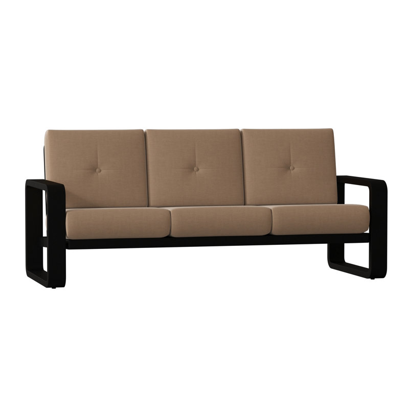 Vale 83.5'' Wide Aluminum Patio Sofa, Canvas Heather Beige Sunbrella® Canvas, Textured Black