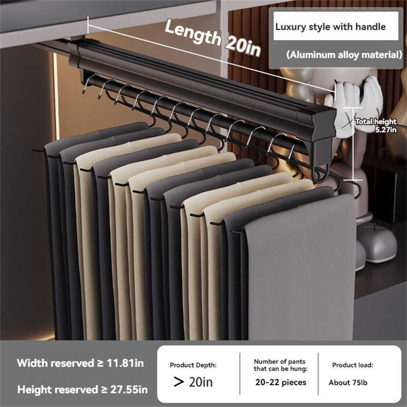 Extendable Trousers Rack With Slide Rail, 5.27" H x 1" W x 20" D
