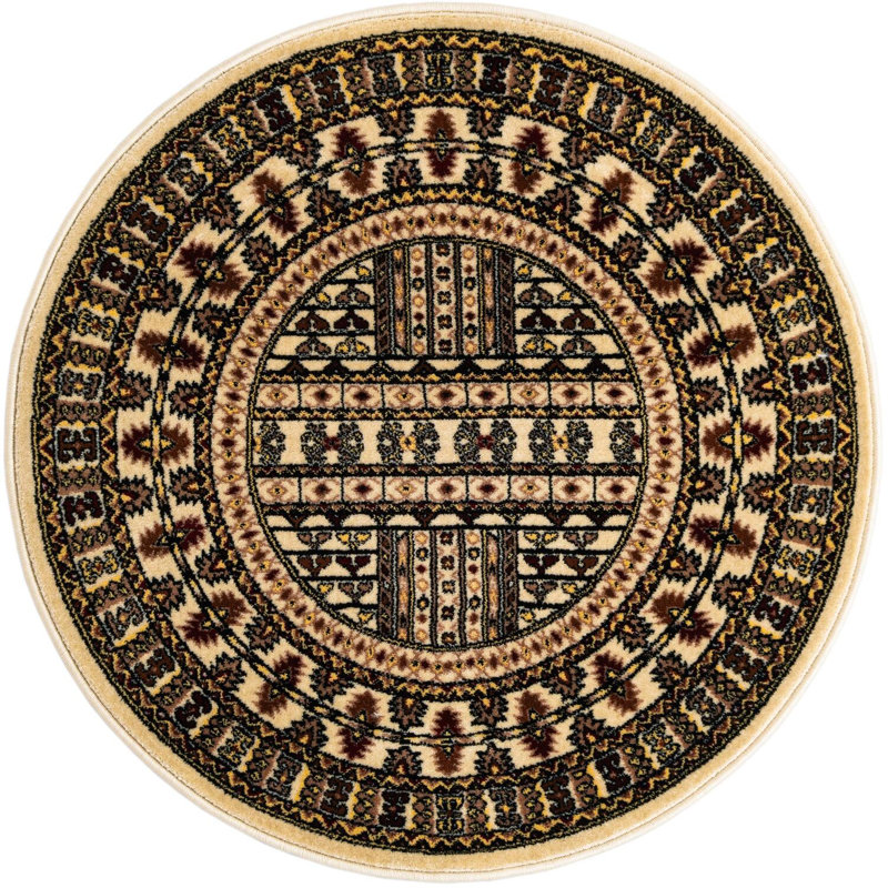 Tapis beige Aucun, Rond 3 pi 3 po