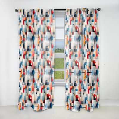 Multicolor Matrix Grid - Abstract Curtain - Room Darkening Geometric Shapes Curtain - 1 Panels