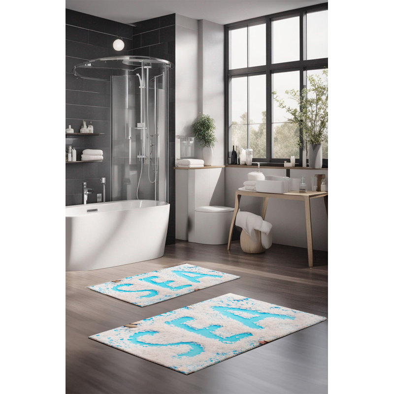 Ensemble de tapis de bain de luxe Eakly (2 pièces), 100% polyester, 16,0 x 23,6 pouces et 23,6 x 39,4 pouces | Conception antibactérienne antidérapante, hauteur de poils de 0,3 po | Lavable à la machine, durable et facile à nettoyer | Idéal pour la décoration de salle de bain