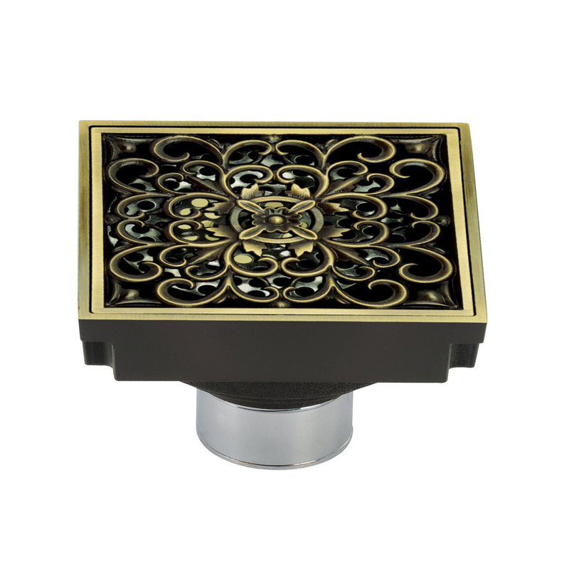 Drain de douche Watercours Scroll Grid, Laiton antique