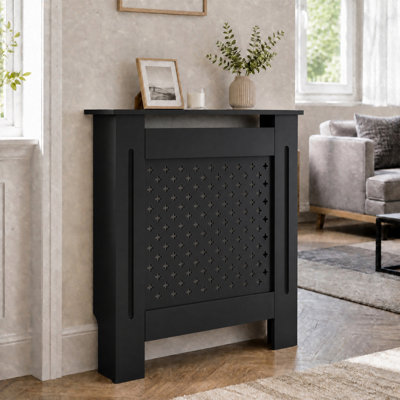 MDF Radiator Cover, Decorative Perforated Panel Heater Cabinet with Top Display Shelf, Easy to Assemble Home Heating Cover