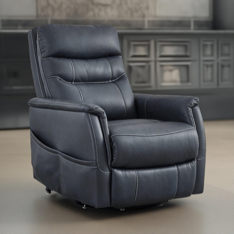 Barrett Power Lift Recliner Chair, Faux Leather, Pillow Back, Sapphire Blue