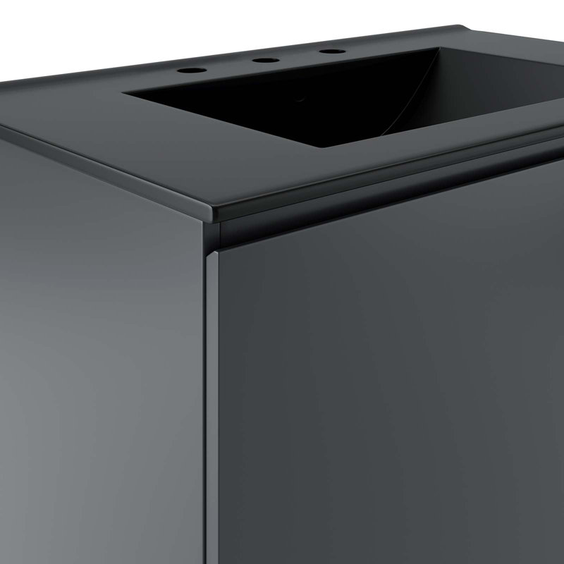 Modway Bryn 30" Wall-Mount Bathroom Vanity, Gray, Black