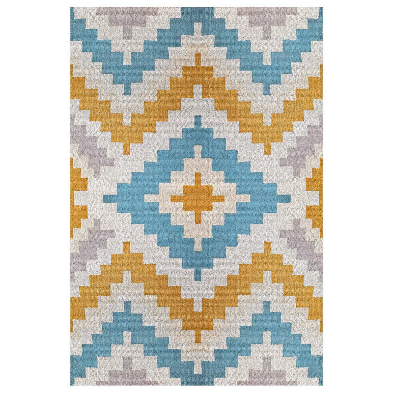 Geuseas Collection Digital Print Cotton-Polyester Colorful Moroccan Rug, Round 3'4"