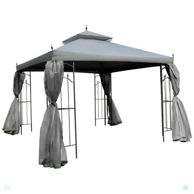 Patio Gazebo With Corner Frame Shelves, Double Roof Outdoor Gazebo Canopy Shelter With Netting, For Patio, Wedding, Catering & Events