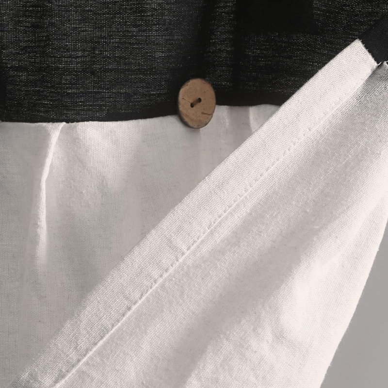 Linen Button Farmhouse Valance, 52" W X 18" L, & - Rustic Kitchen Valance For Windows - Pleated Color Block Design With Coconut Husk Button Detail - Kitchen Curtains Valance