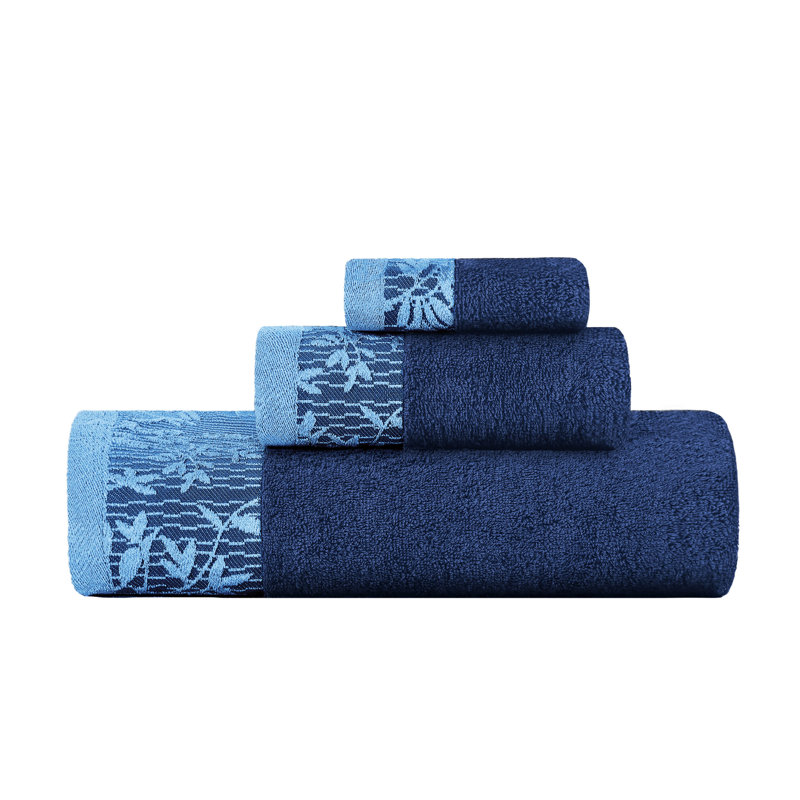 Ensemble de serviettes de bain en coton de poids moyen à bordure florale en jacquard pour la salle de bain Carinna
