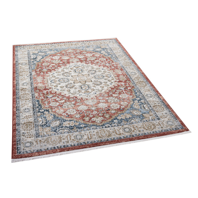 Mythos Vintage Medallion Crimson Rug with Fringe, Rectangle 5'3" x 7'3"