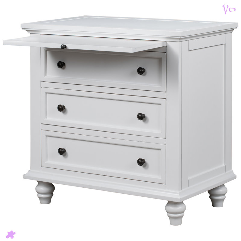 Ensemble de 3 armoires de rangement en bois 3 tiroirs, table de bout, Blanc