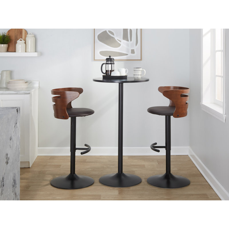Cosi Adjustable Black Metal and Walnut Wood Swivel Barstool