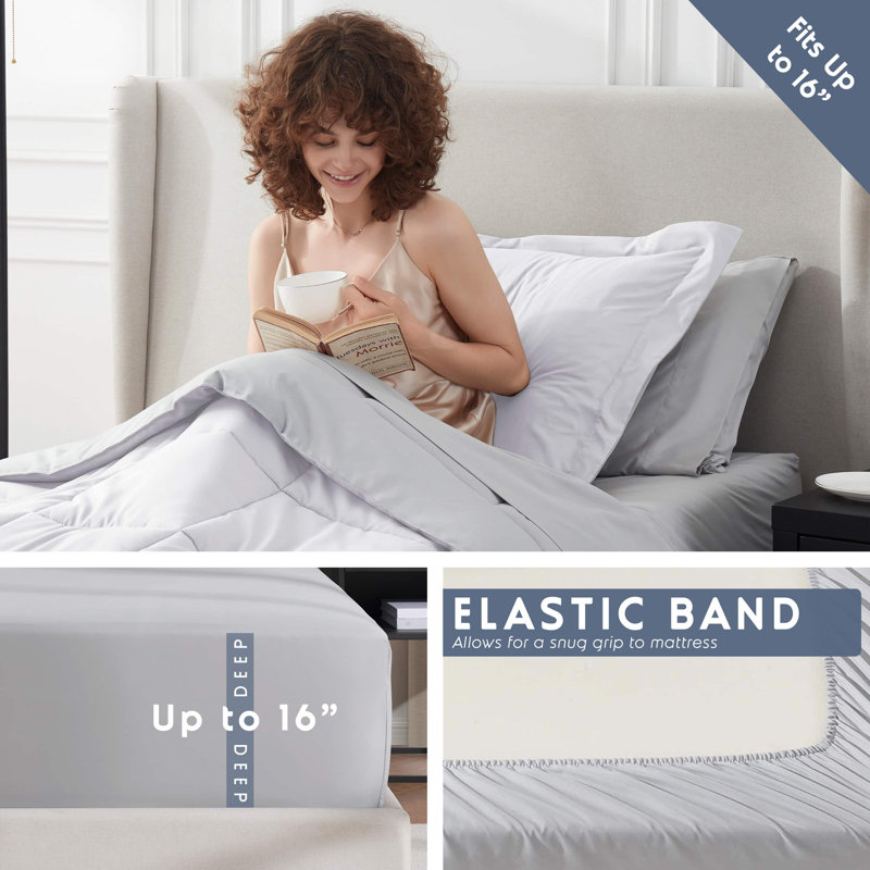 Ensemble d'édredon réversible avec draps Bed-in-a-bag, Édredon simple très long + 5 pièces supplément, Blanc