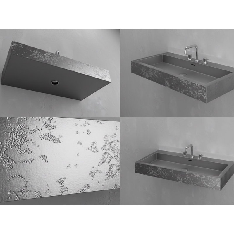Lavabo de salle de bain mural rectangulaire en béton argenté / gris vieilli L 39,4 po x l 18,9 po Vast Studio, Argenté / Gris