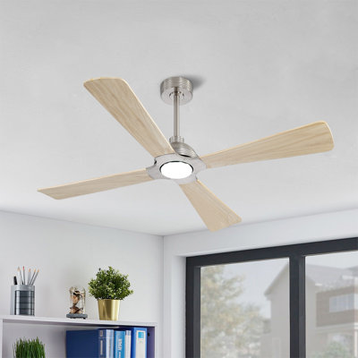 56 In. 4 Solid Wood Blades Indoor Ceiling Fan With Light Kit And Remote Control