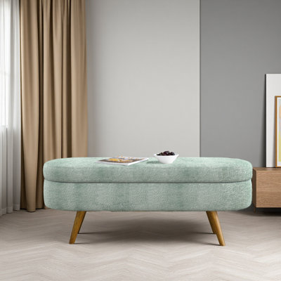 Banc de rangement repose-pieds ovale, pieds en bois d'hévéa