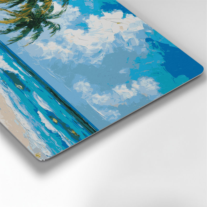 Art mural bleu en cités avec villes caïmanes, H 132 po x l 168 po x P 0,05 po