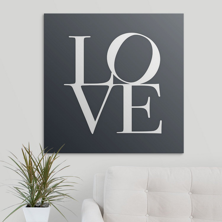 «Love» par Francy, art textuel, H 12 po x l 12 po x P 1,5 po, Taupe / blanc, Toile