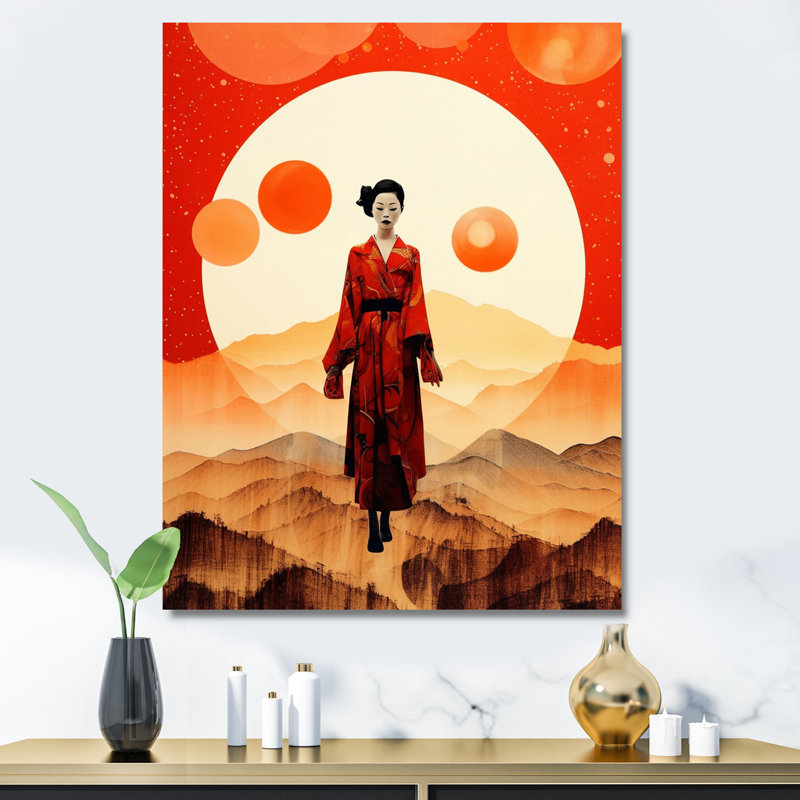 Geisha japonaise pleine lune, Toile tendue, H 20 po x l 12 po x P 1 po