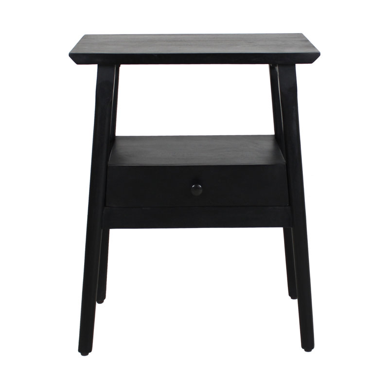 Table de chevet en bois massif à 1 tiroir Akio, Noir