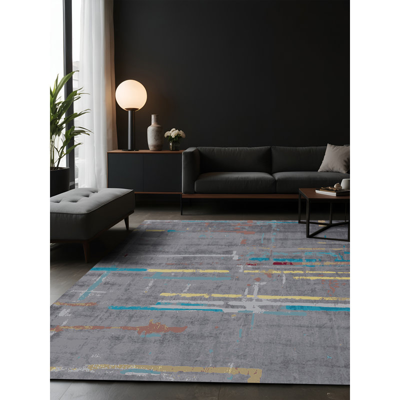 Tapis gris soyeux et moelleux, Carré 6 pi